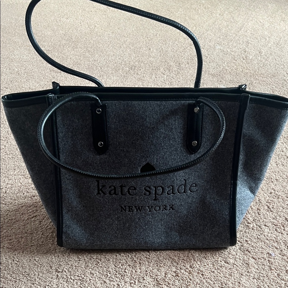 Kate Spade Black and Gray Ella Felt Tote Bag